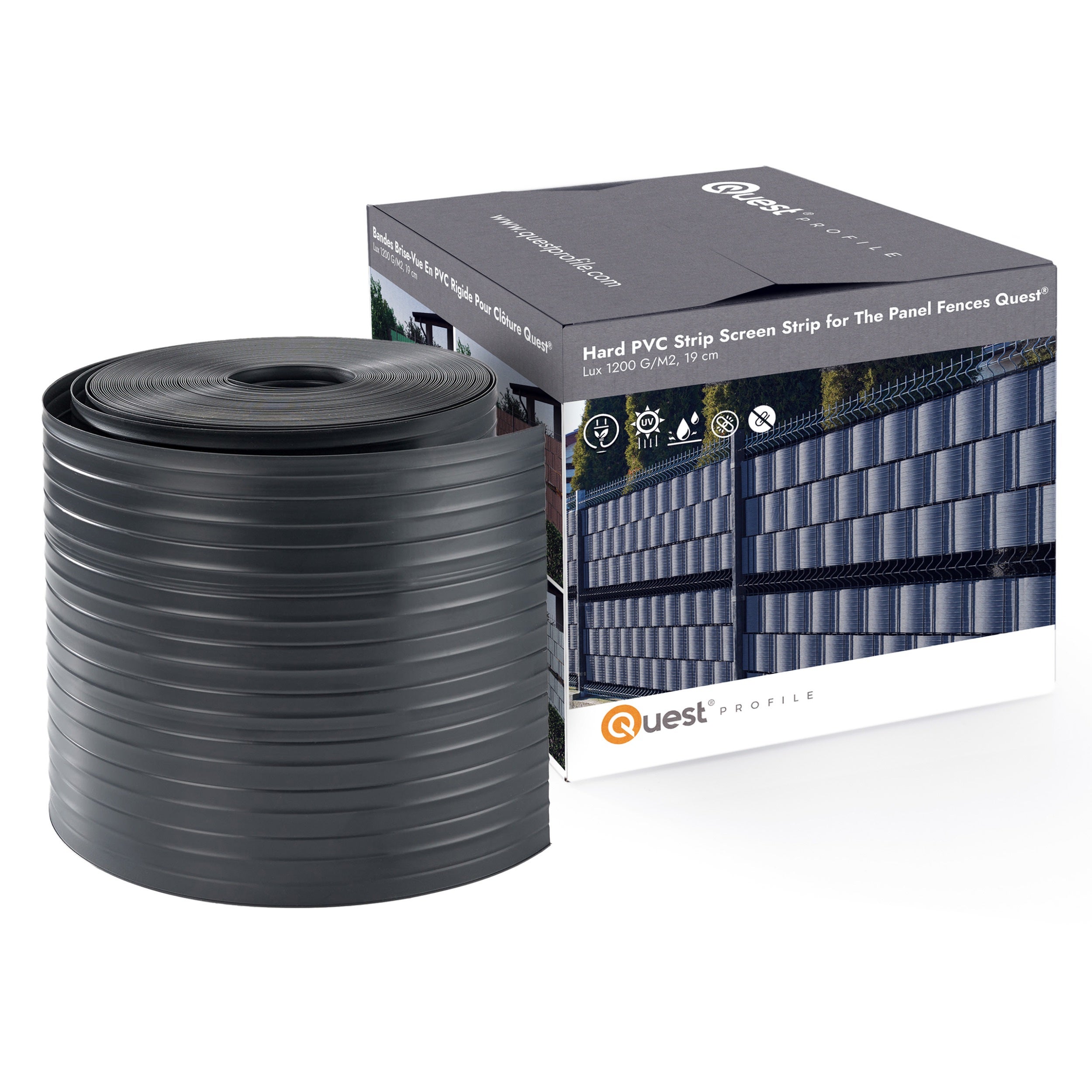 QUEST Taśma ogrodzeniowa PCV 19cm, listwa do ogrodzeń panelowych premium, 900 g/m2, RAL7016, antracyt, 26 m