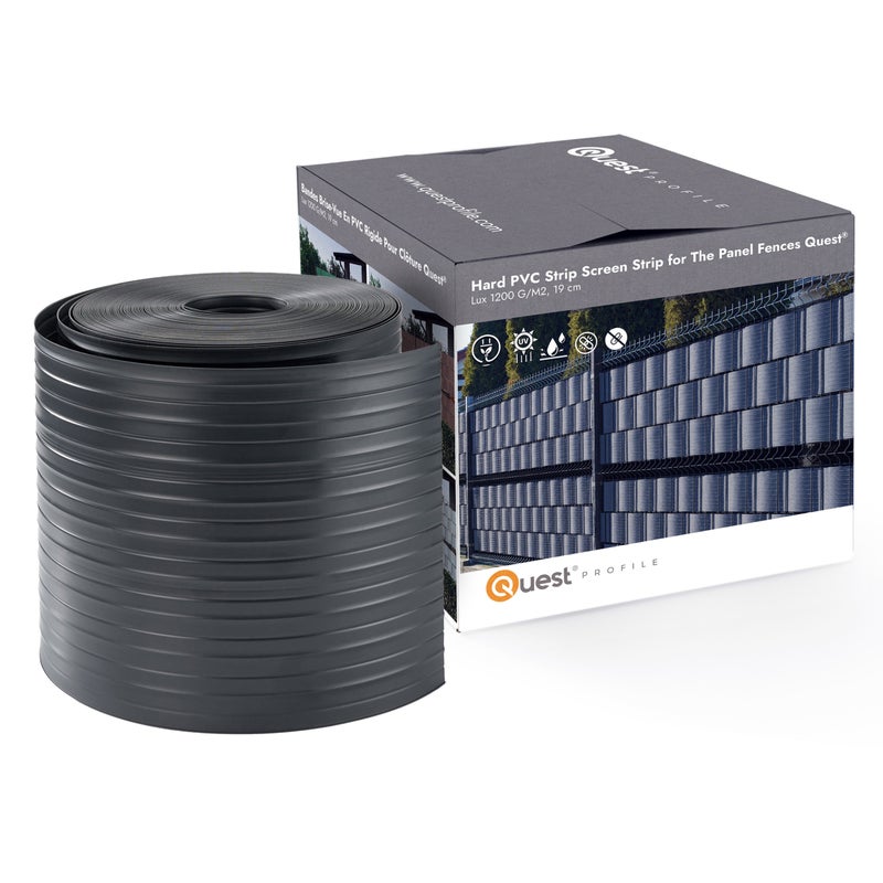 QUEST Taśma ogrodzeniowa PCV 19cm, listwa do ogrodzeń panelowych premium, 900 g/m2, RAL7016, antracyt, 26 m