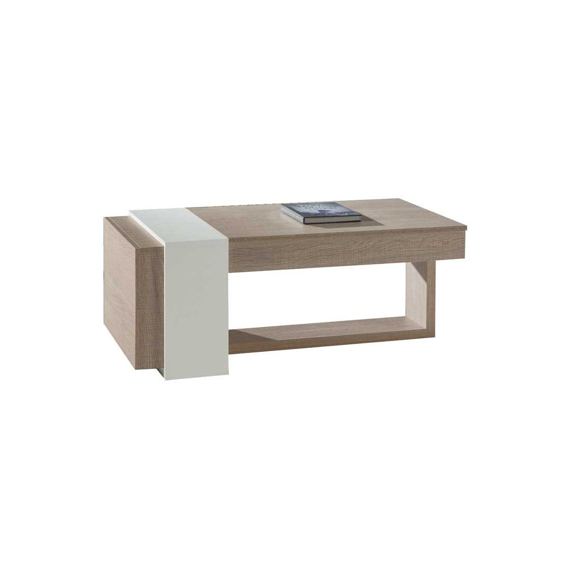Table basse relevable 2 tiroirs Chêne clair/Blanc - ESTEBAN | Leroy Merlin