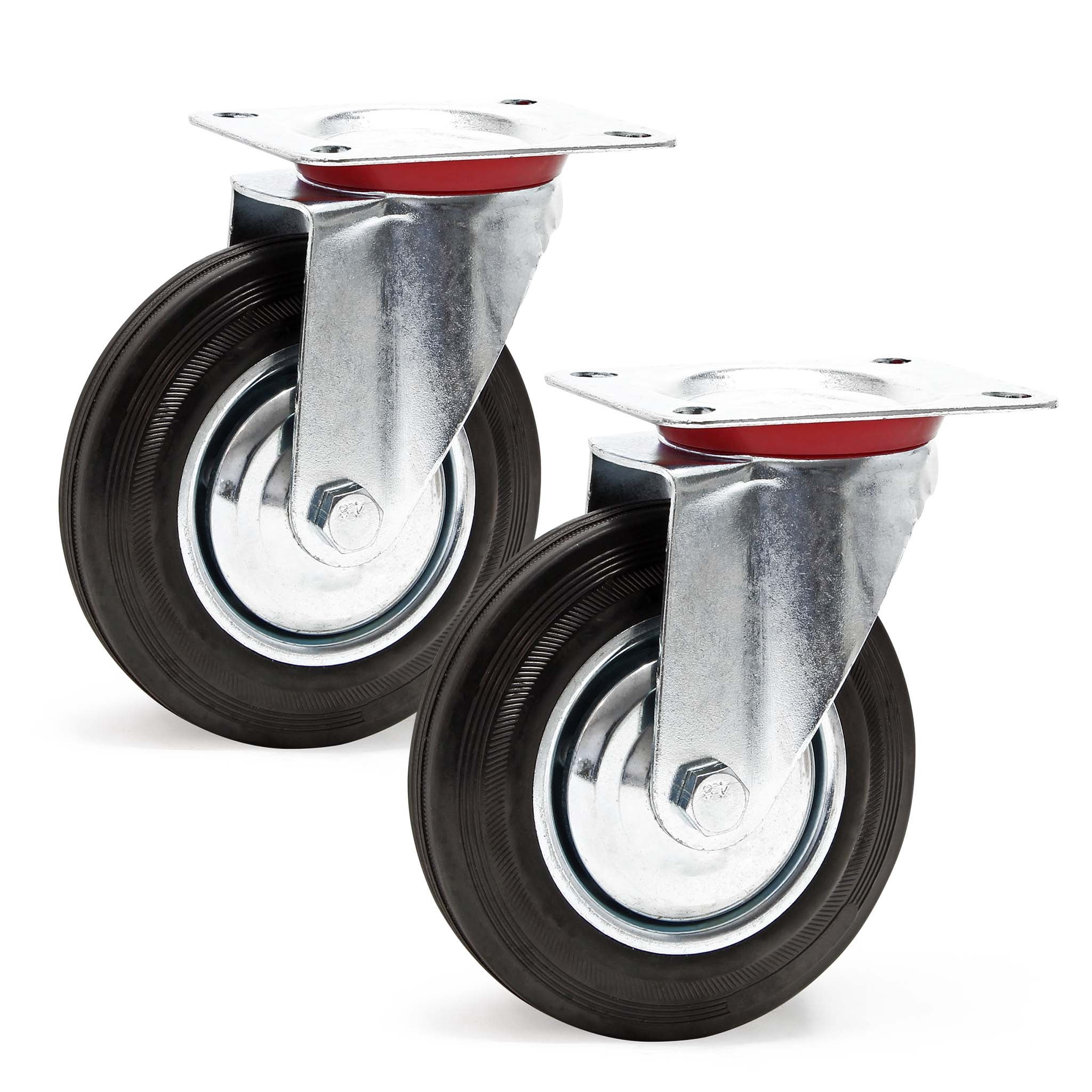 Kit de 2 Roulettes pivotantes en caoutchouc plein – Ø 200 mm – Capacité ...