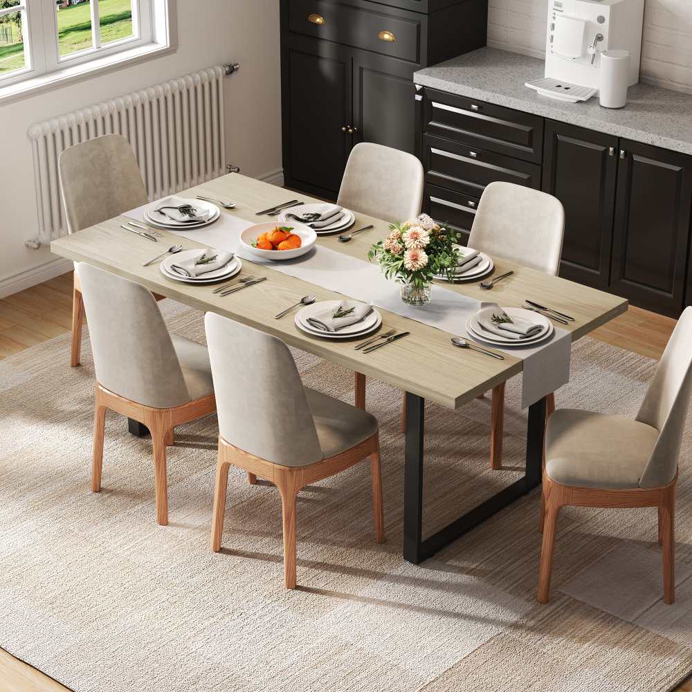 Drewniany stół jadalny w stylu industrialnym 160×80 cm dla 6-8 osób, solidna metalowa rama, odporny na zarysowania i wodę, kompaktowy design - 7