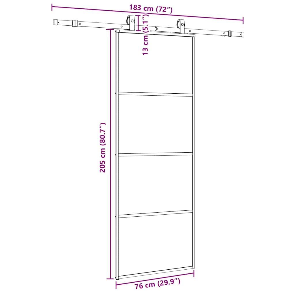Drzwi przesuwne z zestawem okuć czarne 76x205 cm ESG szkło vidaXL - 3