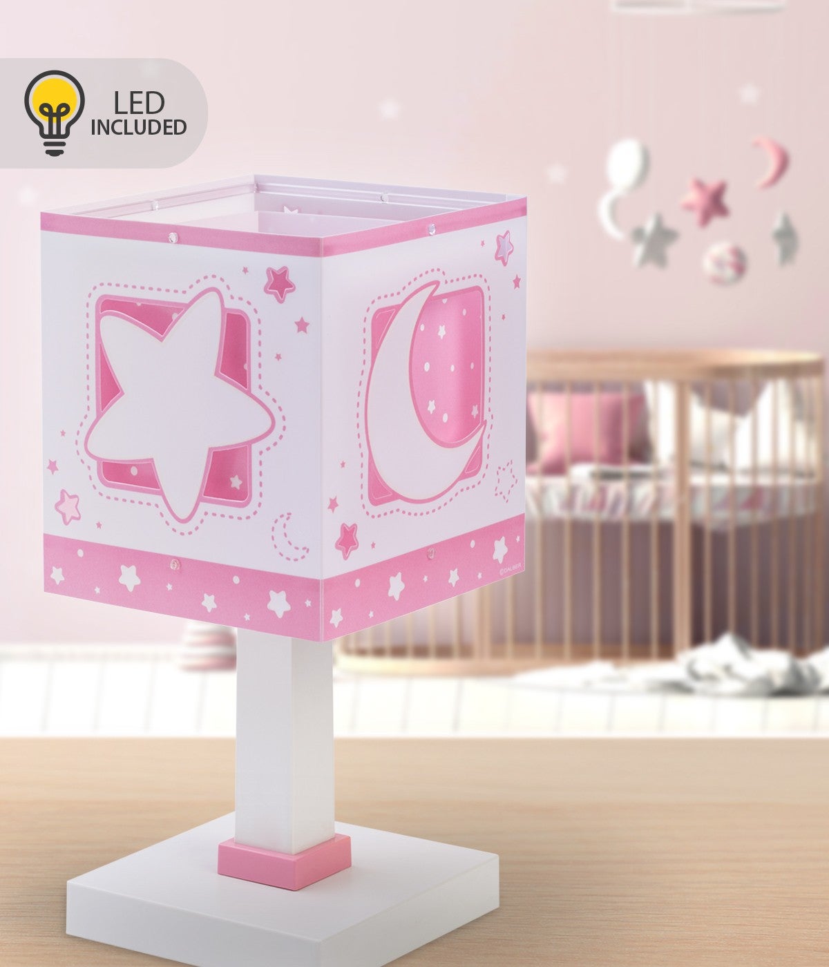 Lampka nocna LED Moonlight - Księżyc i Gwiazdy dla dzieci różowa