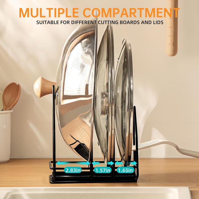 Support de couvercle de casserole – Support de rangement pliable pour cuisine avec plateau d'égouttement – Support vertical multifonction pour cuillère, spatule, poêle pour couvercle, cuillère Support de couvercle de casserole – Support de rangement pliable pour cuisine avec plateau d'égouttement – Support vertical multifonction pour cuillère, spatule, poêle pour couvercle, cuillère