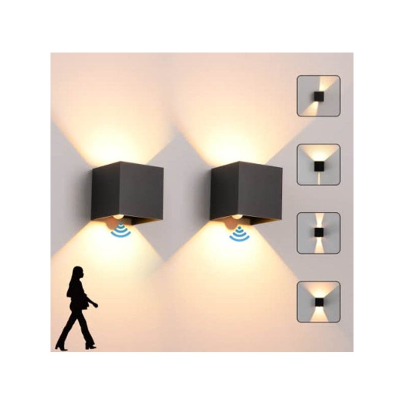 2 szt. kinkiet LED z czujnikiem ruchu, kinkiet 12 W, wodoodporny kinkiet zewnętrzny IP65, ciepły biały, czarny