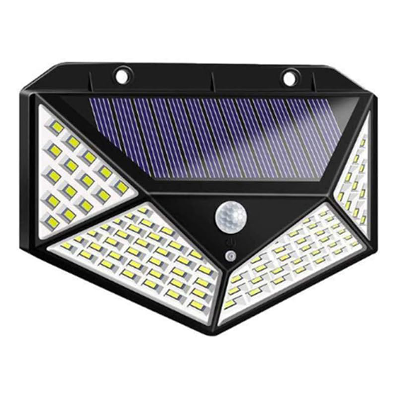Lampa solarna zewnętrzna z czujnikiem ruchu, 100 diod LED, wodoodporna IP65, idealna do drzwi wejściowych lub ogrodu, czarna