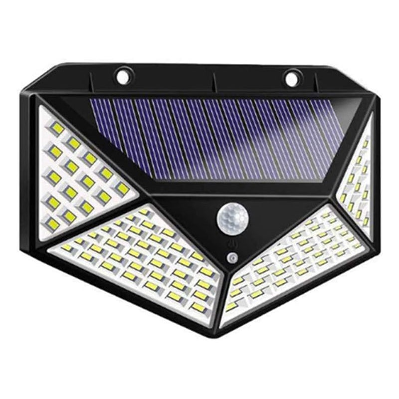 Lampa solarna zewnętrzna z czujnikiem ruchu, 100 diod LED, wodoodporna IP65, idealna do drzwi wejściowych lub ogrodu, czarna