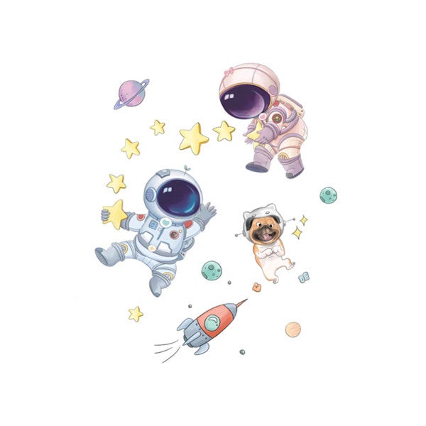 Stickers muraux repositionnables, motif spatial mignon, stickers de ...
