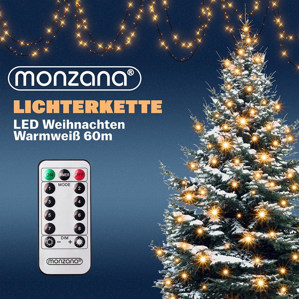 MONZANA® Guirlande lumineuse 600 LED Blanc chaud avec télécommande minuteur décoration de Noël illumination éclairage - 4
