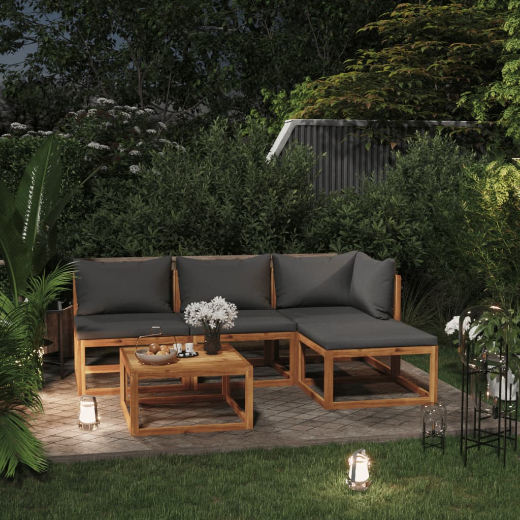 Salon de jardin 5 pcs avec coussin Bois d'acacia solide 10 - 2
