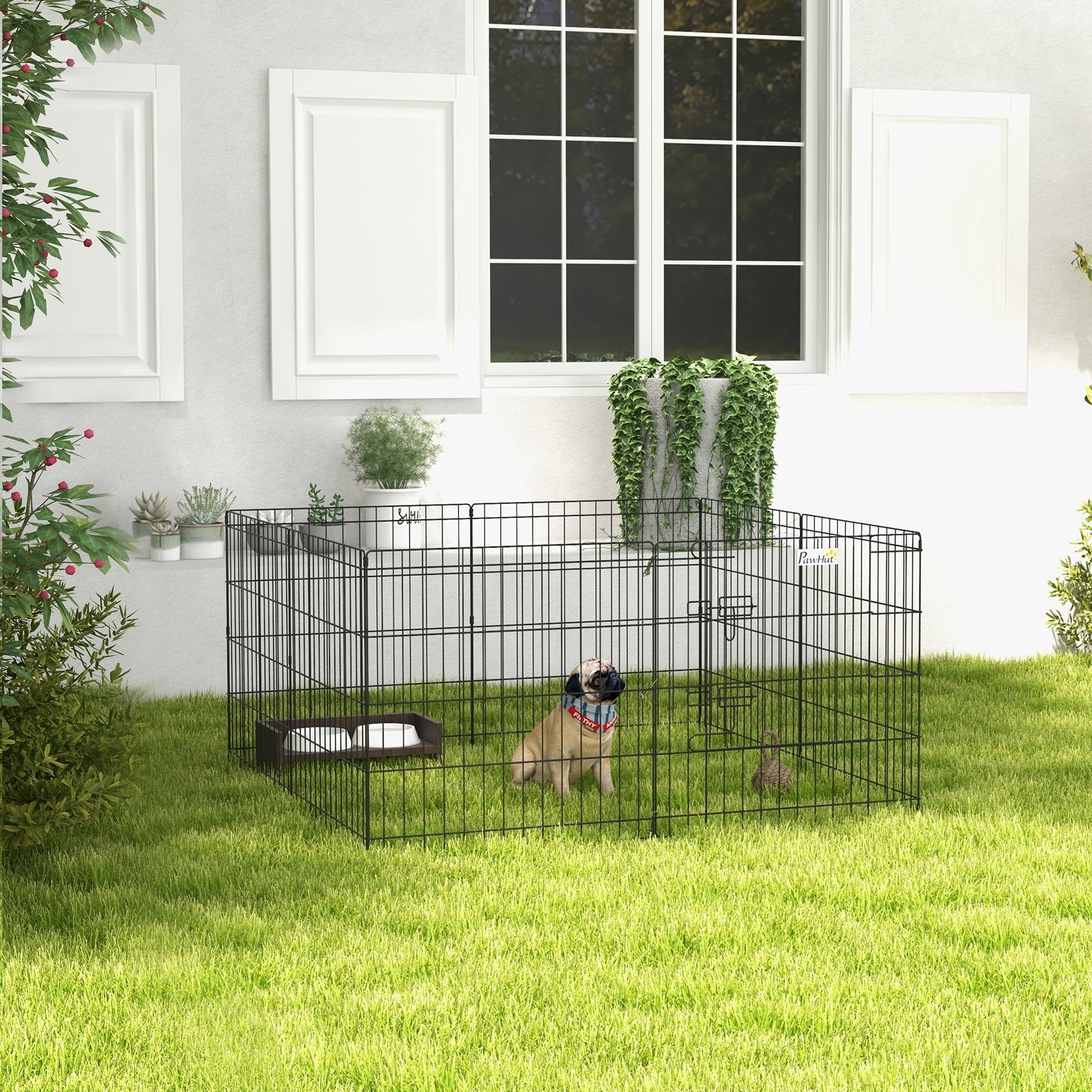 Parque para Perros PawHut Metal Negro 61x61 cm - 2