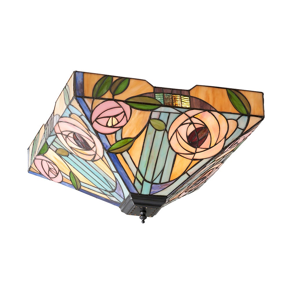 Plafon kwadratowy róże WILLOW brązowy 2xE27x20W szkło wym:23,5x42,5x42,5cm IP20 Tiffany