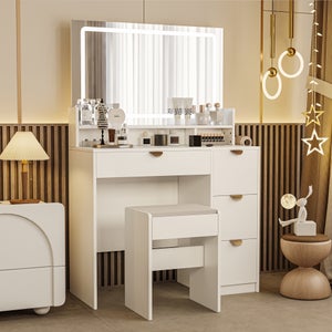 Coiffeuse Charlotte 106cm avec miroir LED et tabouret Blanc Vicco - Maison