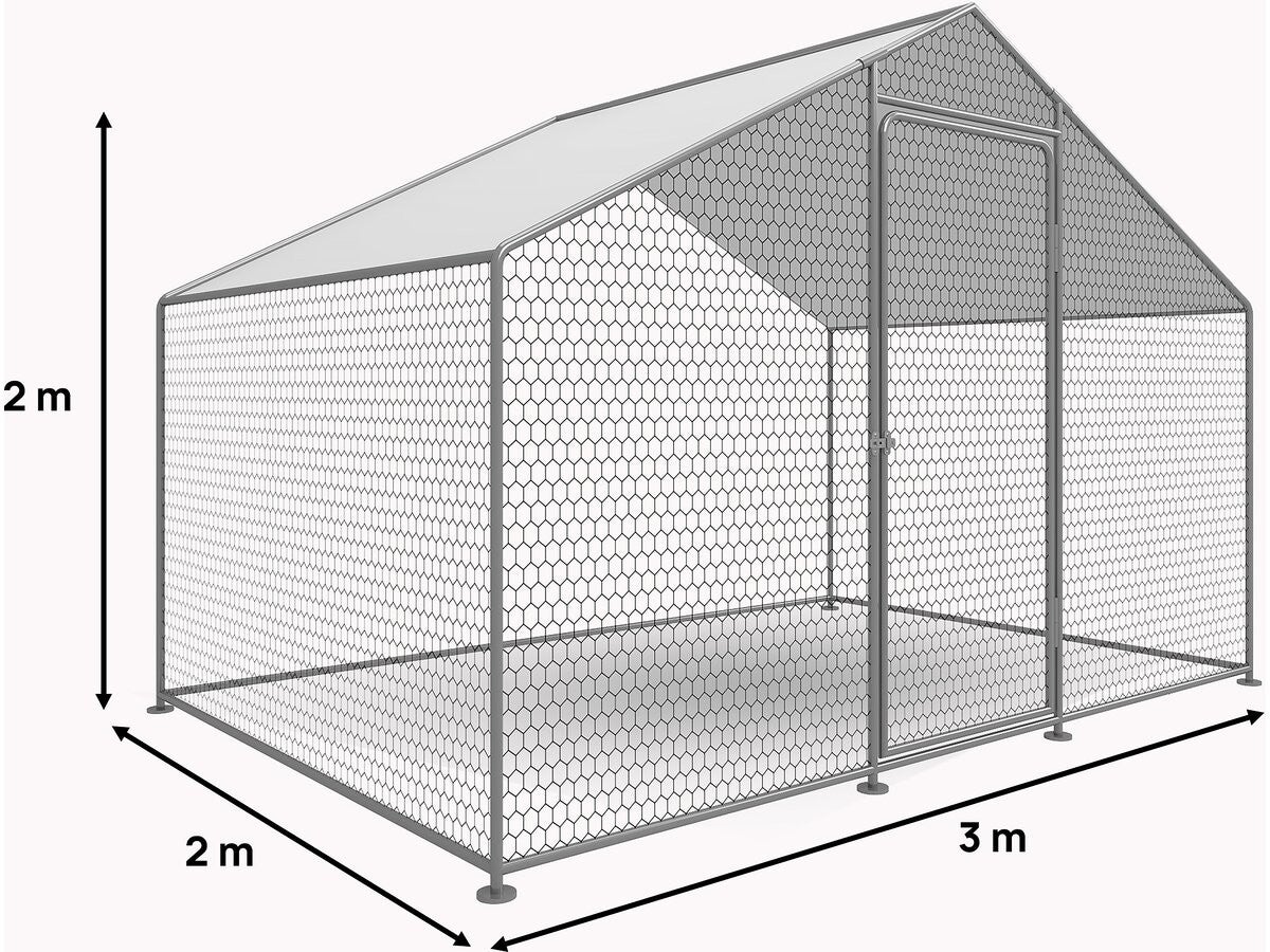 Recinto para frangos Recinto de malha de 6 m² 2 x 3 x 2 M aço galvanizado - 3