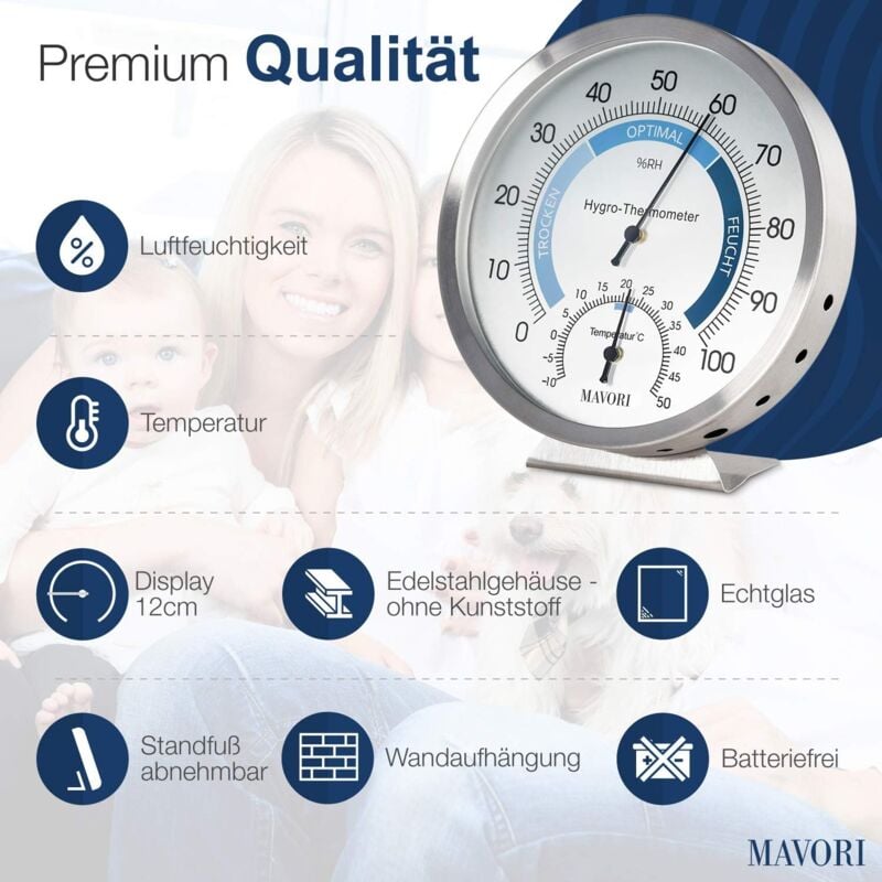 Thermomètre hygromètre d'ambiance analogique - Acier inoxydable de haute qualité pour un contrôle fiable et confortable du climat intérieur - 2