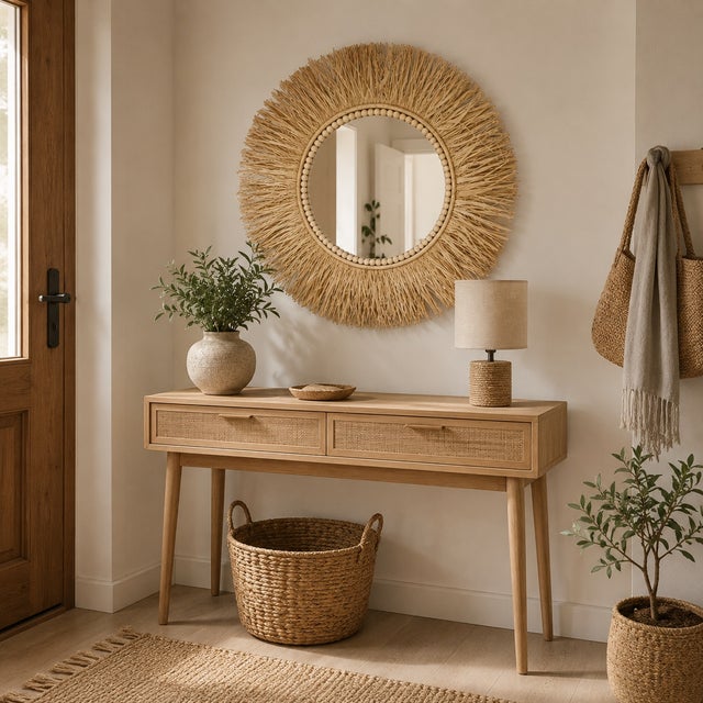 Espejo Decorativo LUX de Ratán Natural Redondo 60x60x4 cm