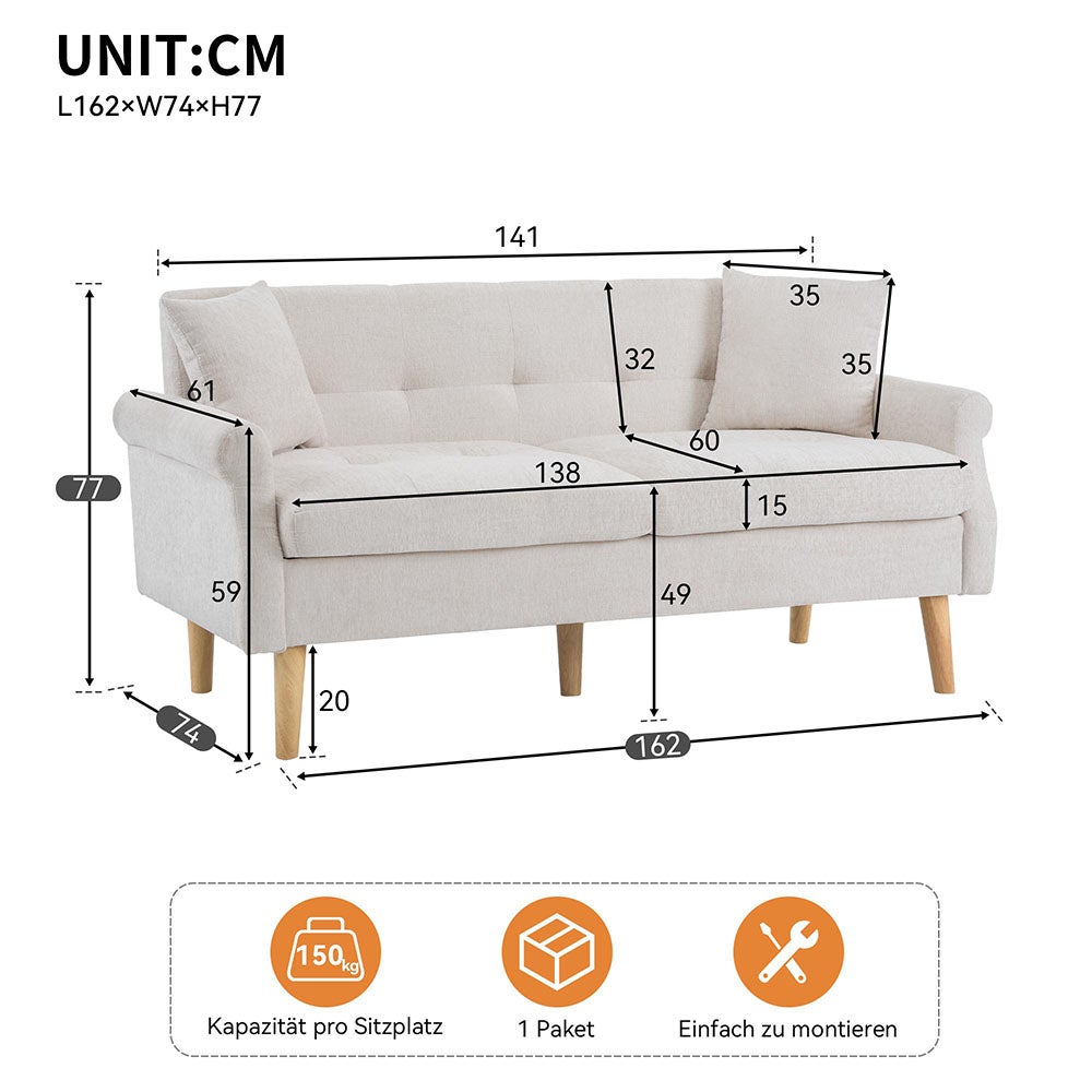 Canape droit canapé deux places avec coussins épais adapté à un salon une chambre un appartement chenille Beige - 7