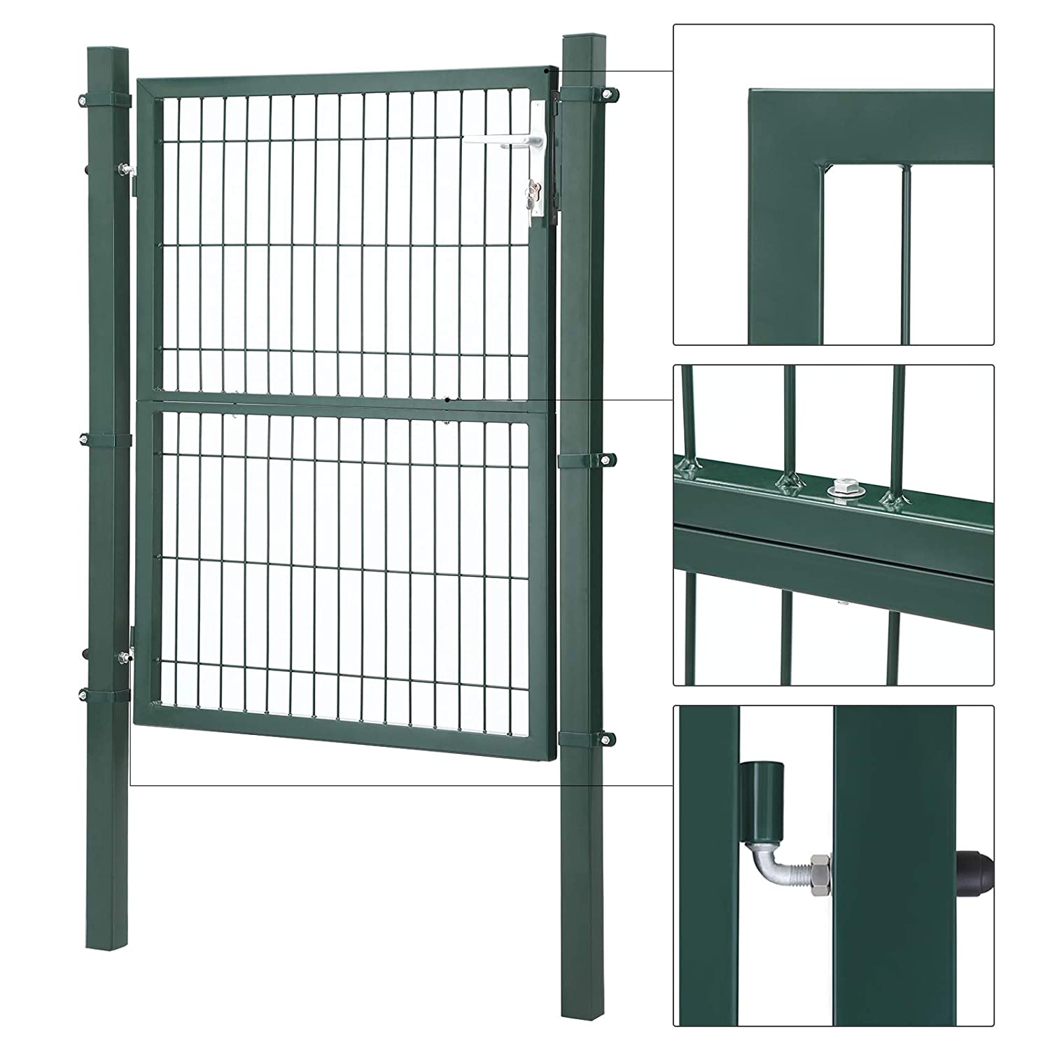Songmics portail de jardin en acier galvanisé robuste et durable avec serrure et clé vert 170 x 106 cm - 3