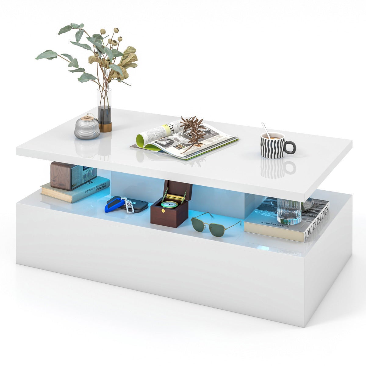Essenza Mesa De Centro Led De 2 Niveles Con Luz Ajustable Para Salón – Blanco , Leroy Merlin