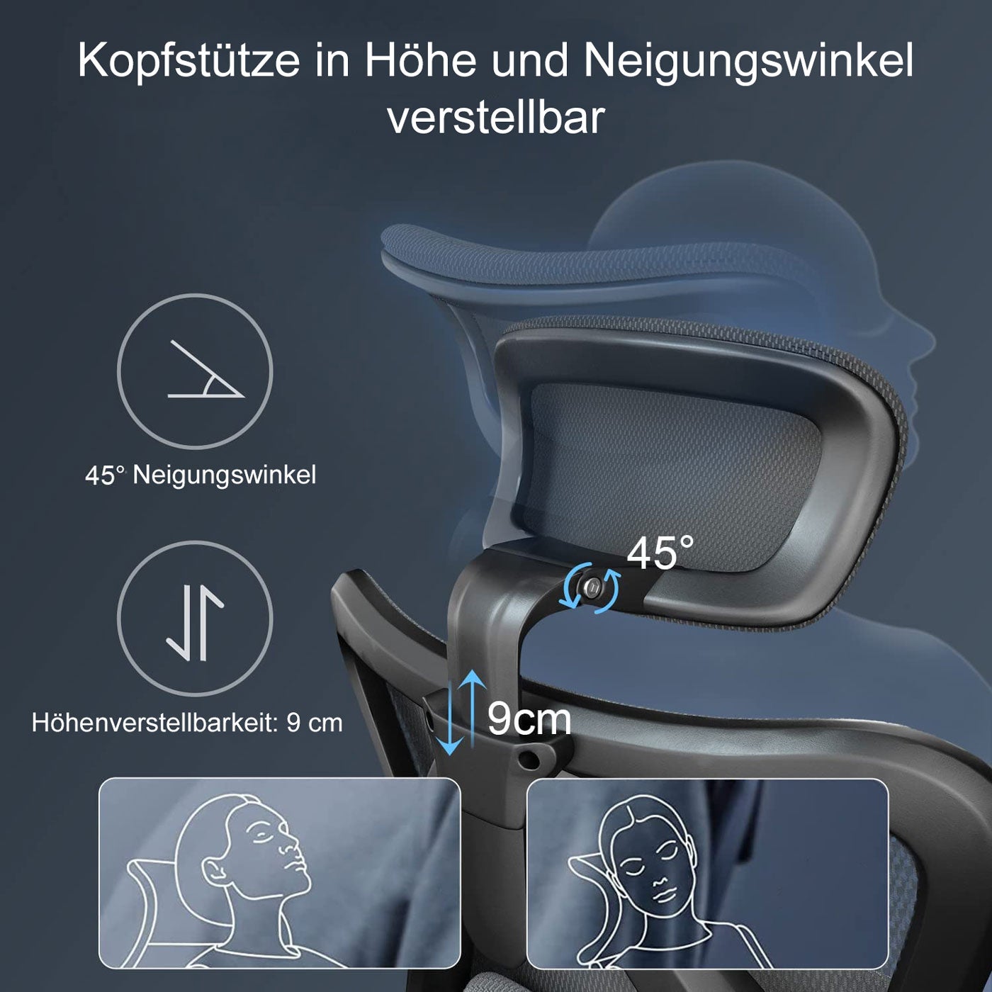 Poltrona sedia ufficio girevole ergonomica HWC-J86 tessuto regolabile con poggiapiedi nero - 4