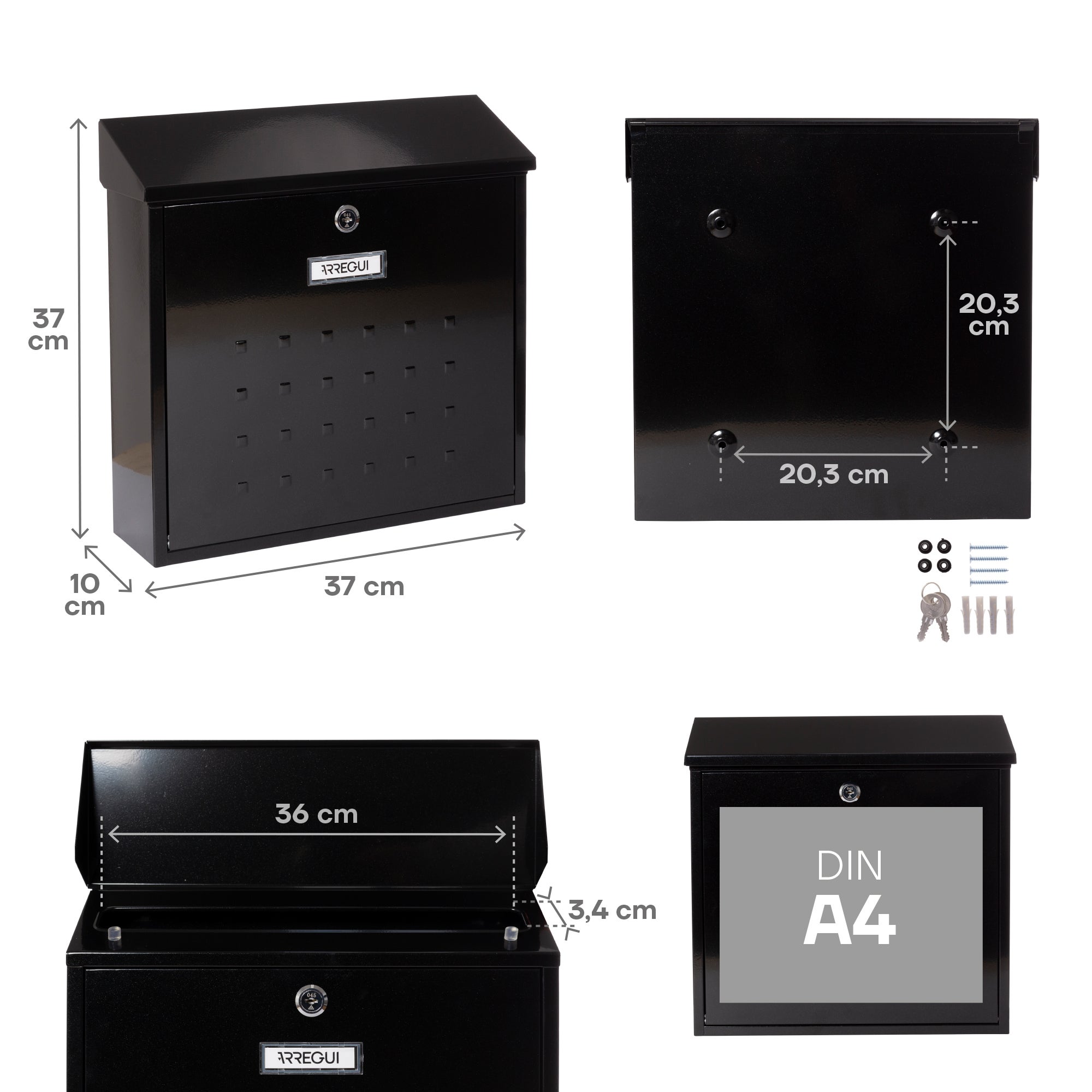 ARREGUI Premium Maxi E5614 Boîte aux Lettres Individuelle en Acier, (enveloppe C4), Grande capacité, Boîte aux Lettres Murale, Anti-pluie, Noir - 2