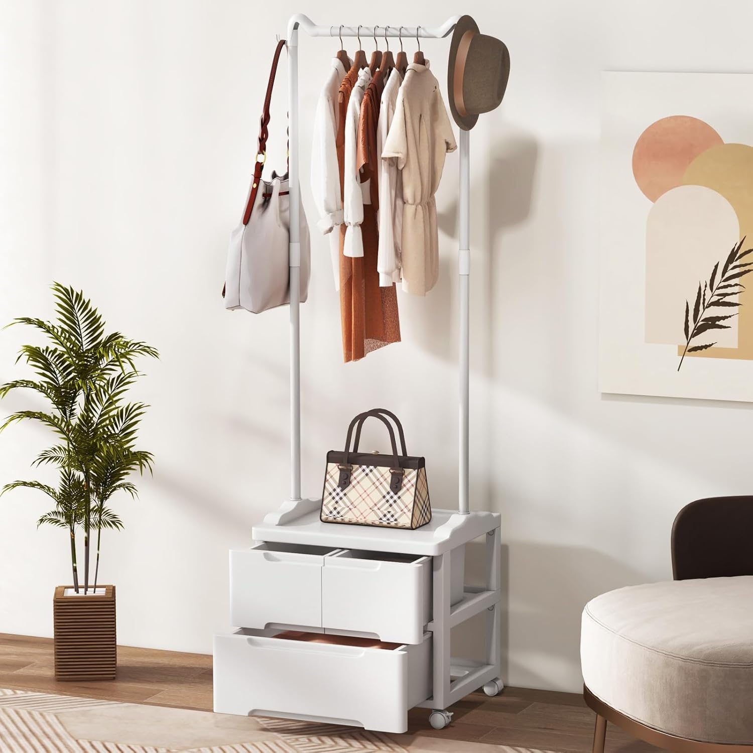 Perchero con Cajones, Perchero de Metal con Ganchos Laterales