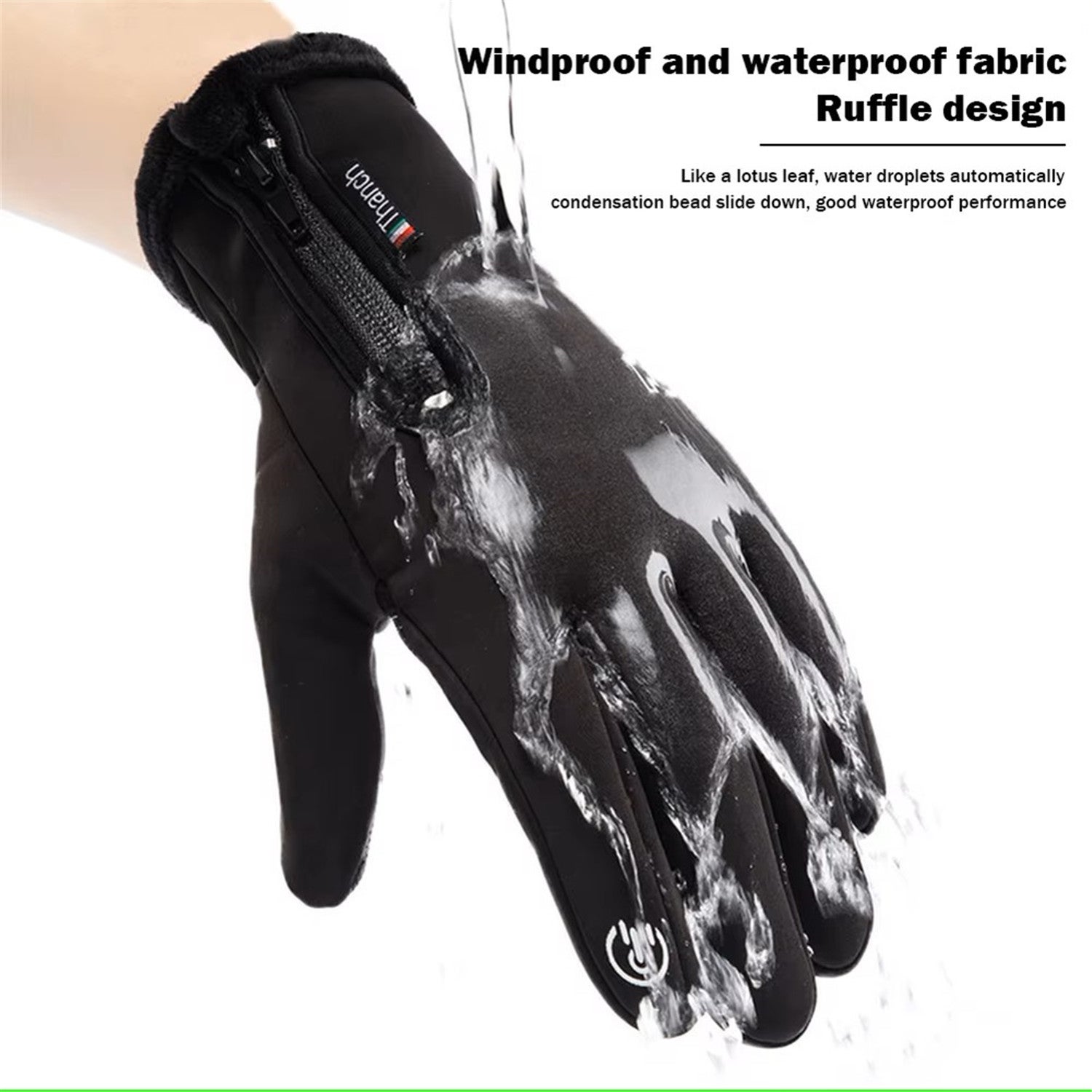 Winter velvet windproof waterproof motorcycle/bicycle touch screen with warm gloves black(L) - 2