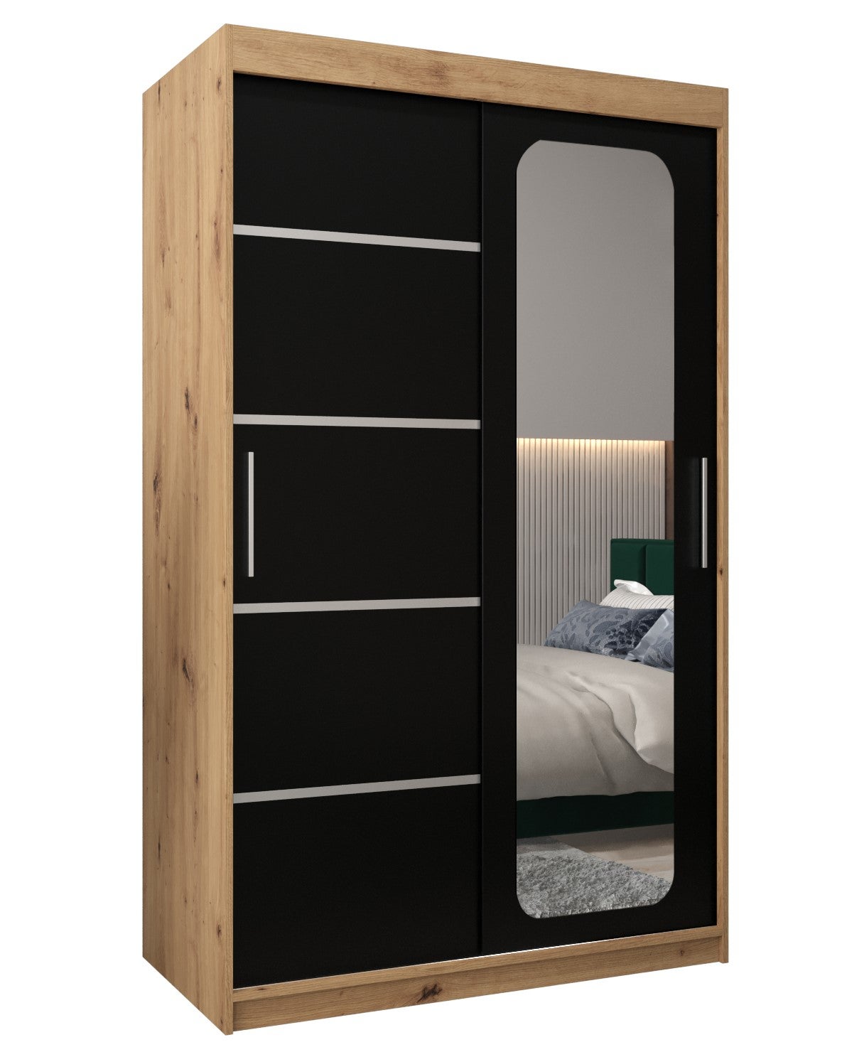 Szafa przesuwna garderoba PROMO V2 120 x 62 x 200 cm Artisan + Czarny - Abiks Meble