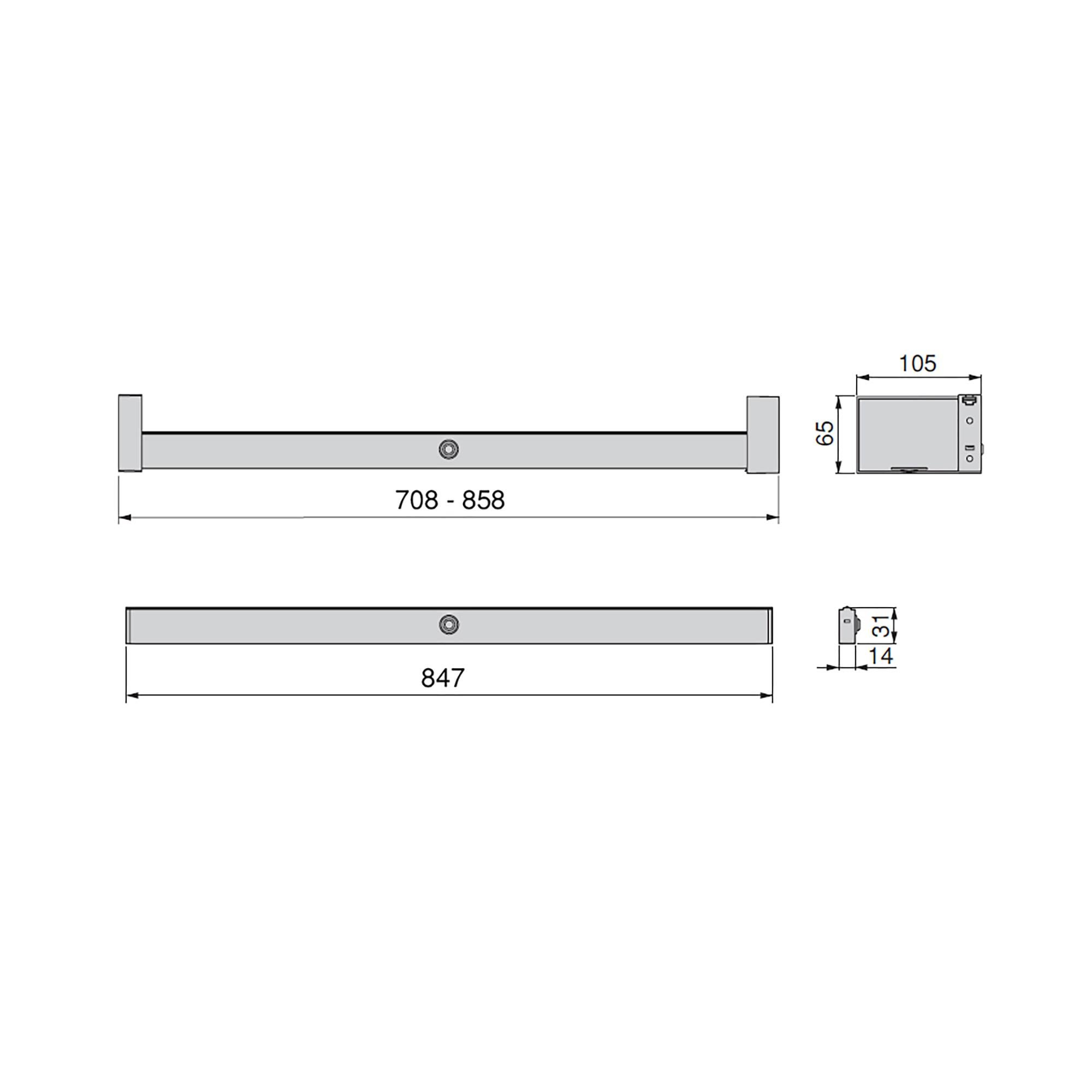 Emuca Drążek LED do szafy Castor, wysuwana bateria i czujnik ruchu, L858 mm, Plastik i aluminium, Teksturowana czerń - 4