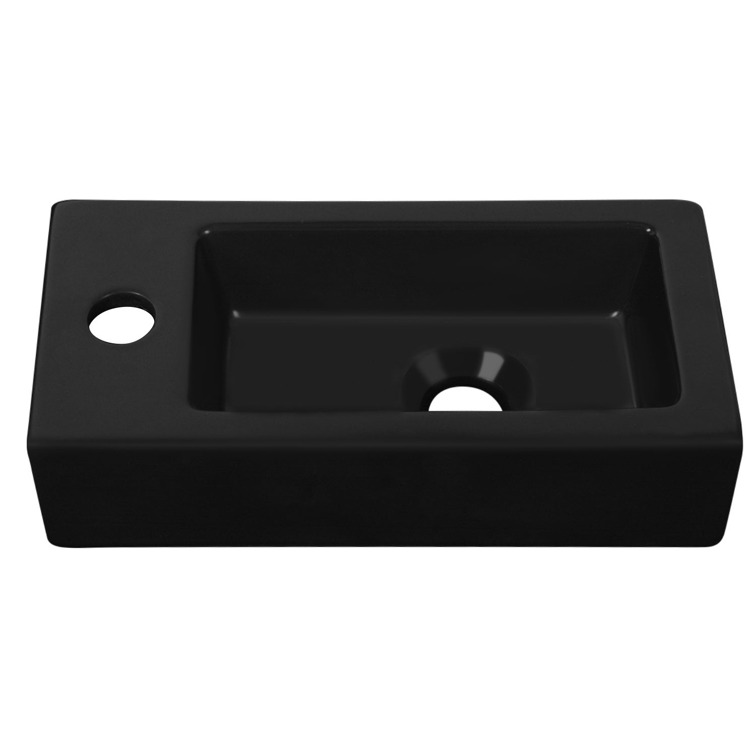 Vasque Lave Main Mini Meuble Vasque Rectangulaire Noir Mat en Céramique pour Petit Espace (Main Gauche) - DeerValley - 8