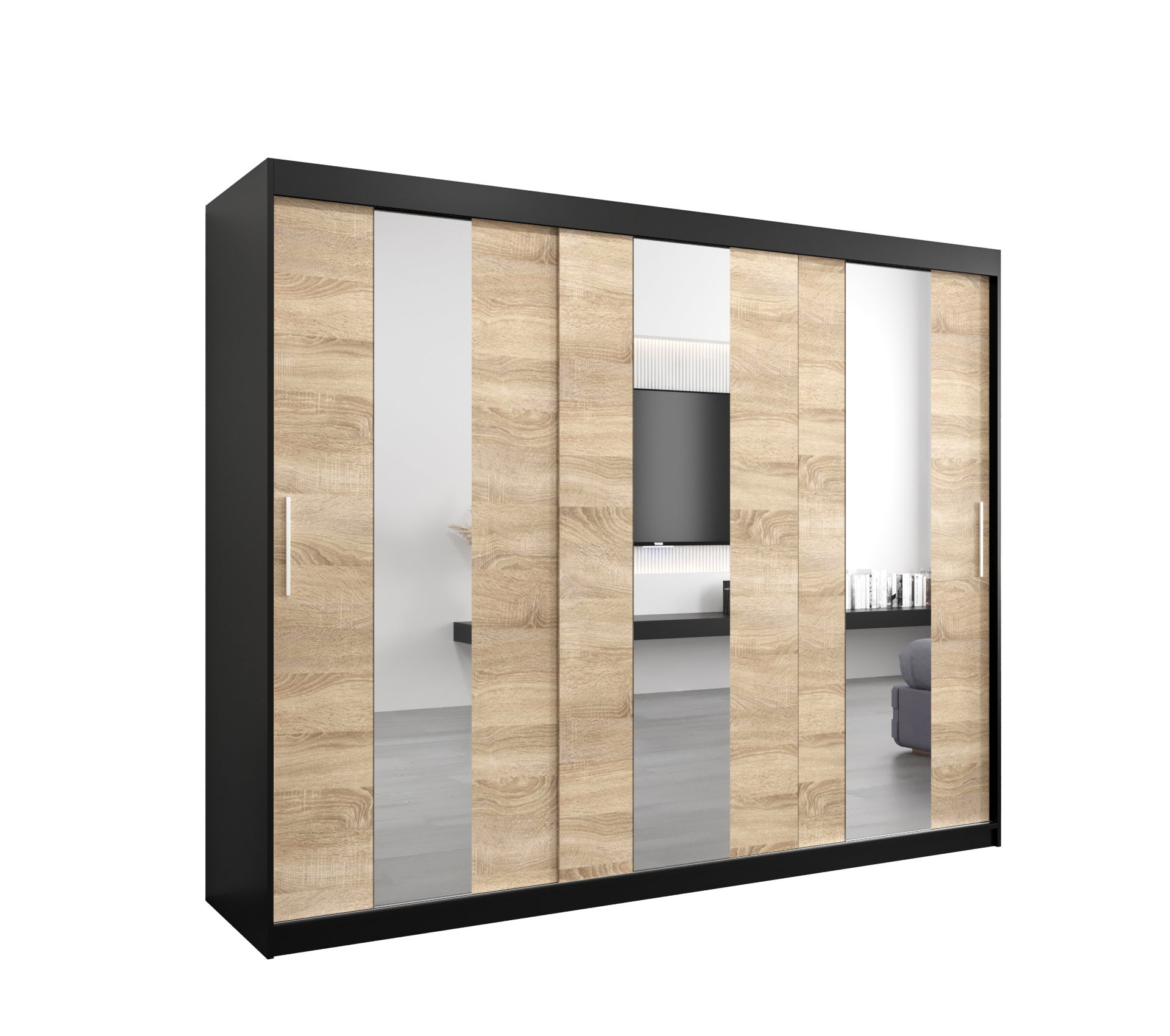 Szafa przesuwna garderoba POLE 250 x 62 x 200 cm Czarny + Sonoma - Abiks Meble