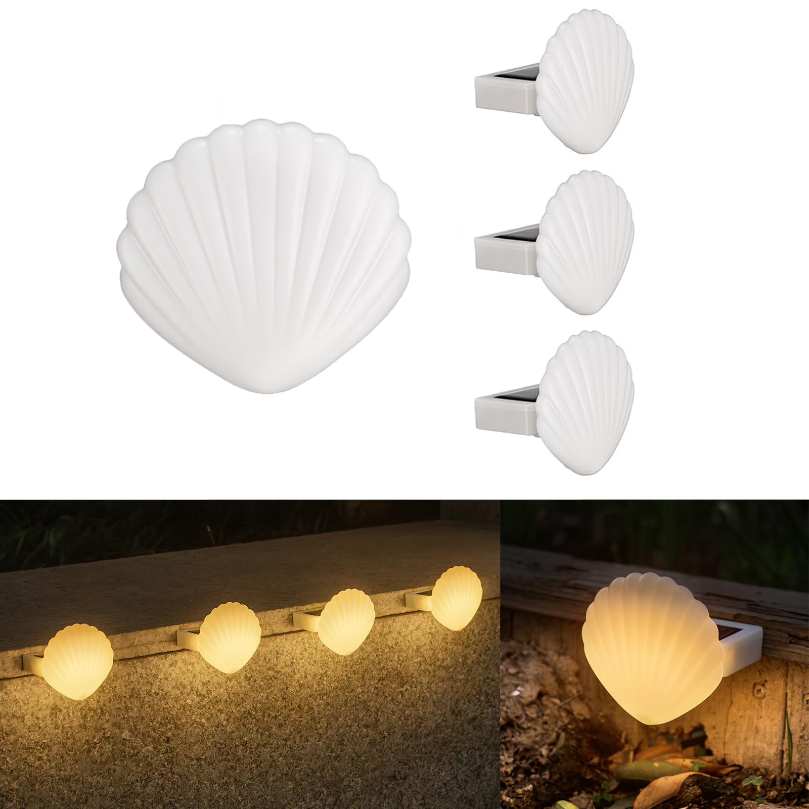 4 solarne lampy ogrodzeniowe, kinkiety LED, inteligentne sterowanie oświetleniem, wodoodporne, odpowiednie na zewnątrz, na taras, ciepłe światło