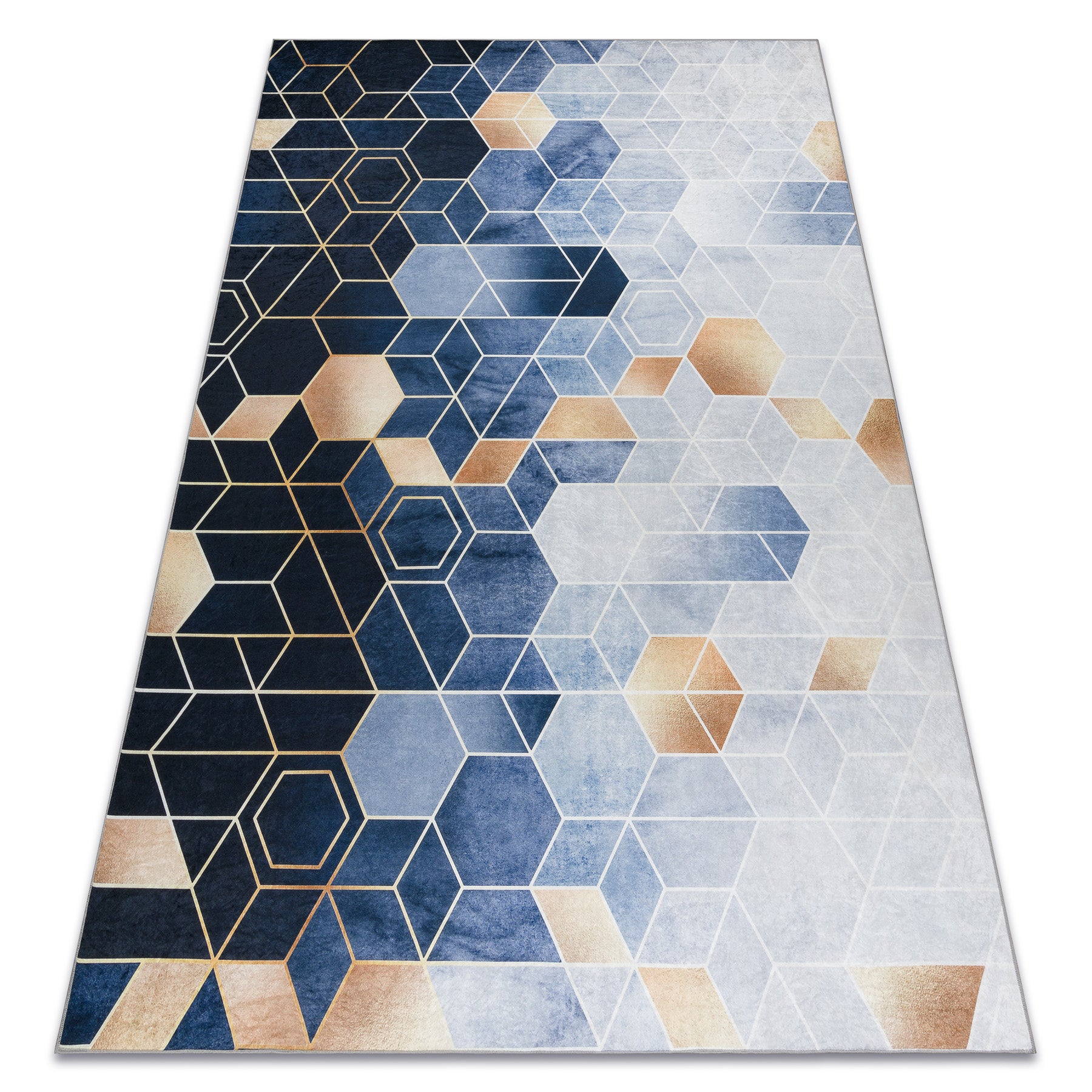 Dywan do prania ANDRE 1216 Kostka, geometryczny antypoślizgowy - niebieski 160x220 cm