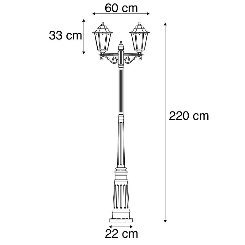 Qazqa classic-antique lanterne extérieure pour jardin - Havana - noir, max. 60w, e27, 220cm, IP44, à 2 lumières - 3