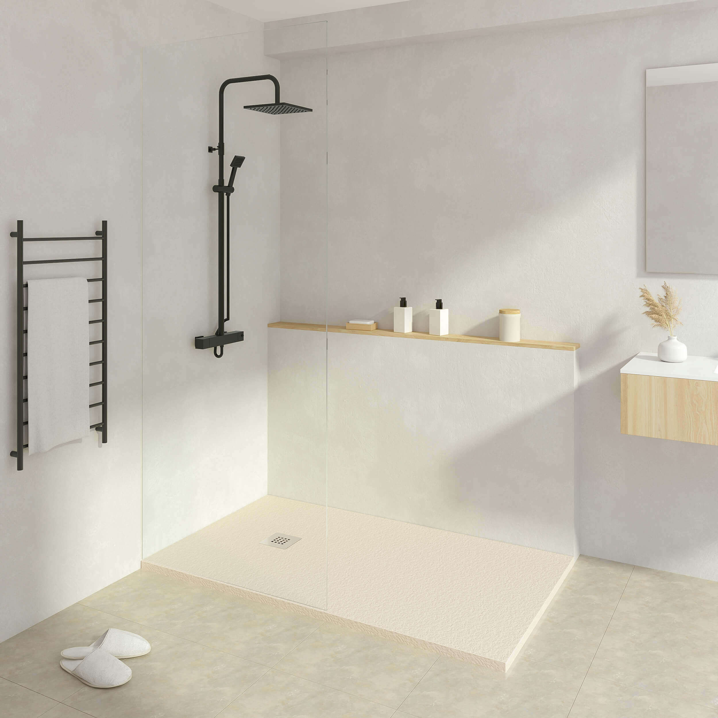 KOES - Receveur de douche en résine modèle INDO - 70x140 - Crème RAL 1013 - 2