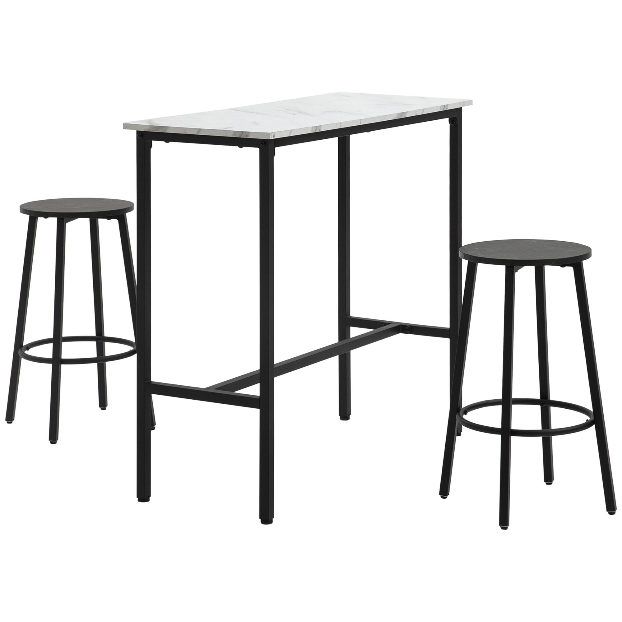HOMCOM Set Tavolo da Pranzo con 2 Sedie Stile Industriale e Panca 2