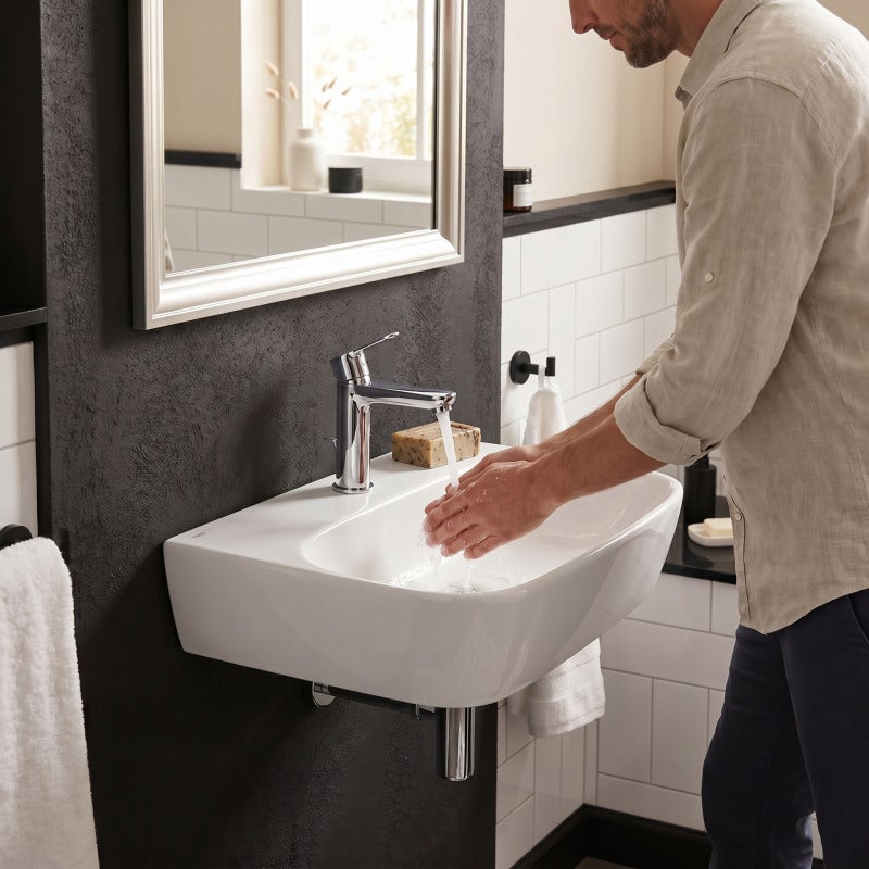 Lave-mains suspendu 43 x 30 cm blanc pour WC sans trop-plein SAT Brevis (SATBRE4330R) - 5