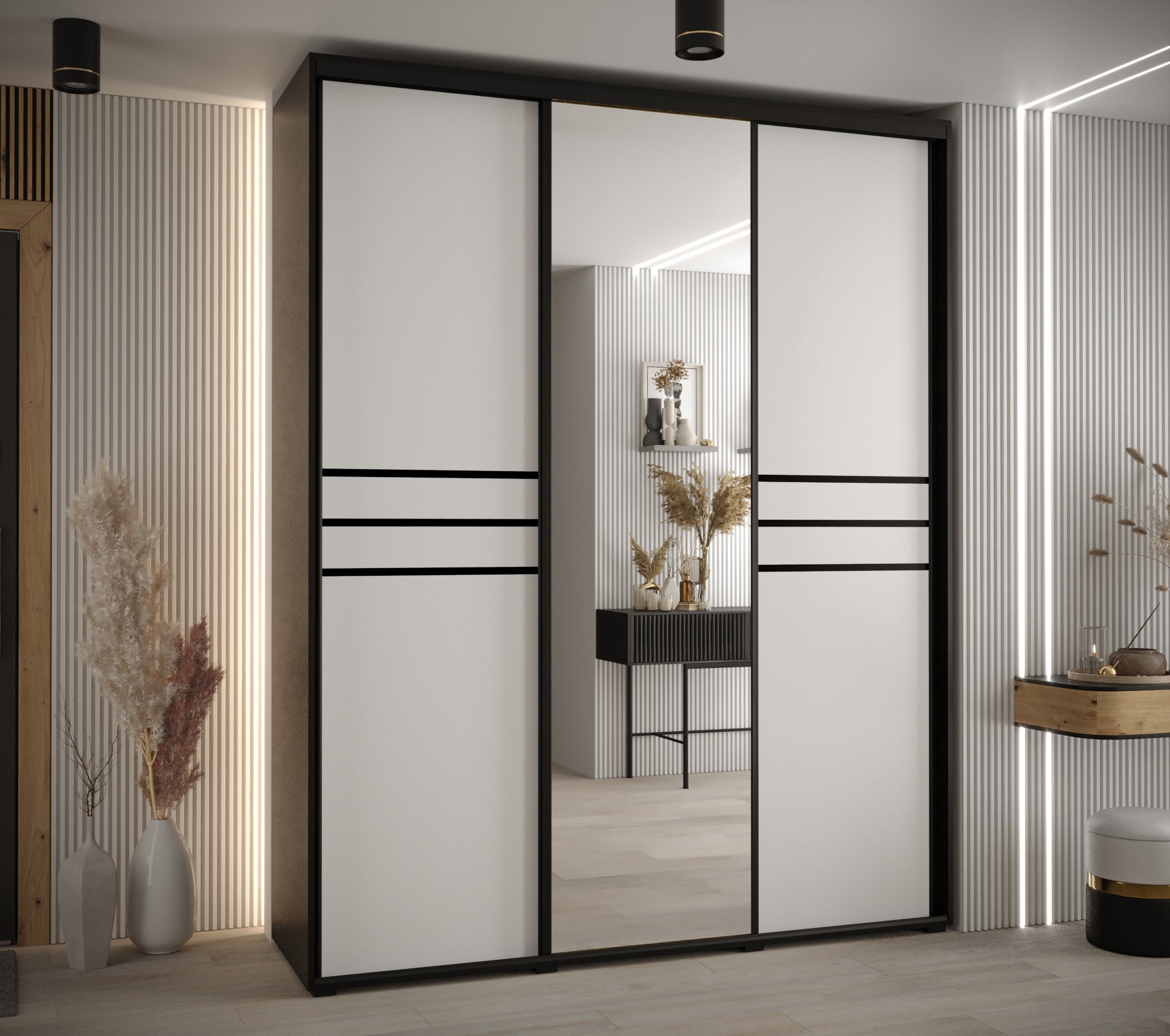 Szafa przesuwna z lustrem wysoka Davos 11 200 x 60 x 235,2 cm czarny + biały + u. czarny - Abiks Meble - 2