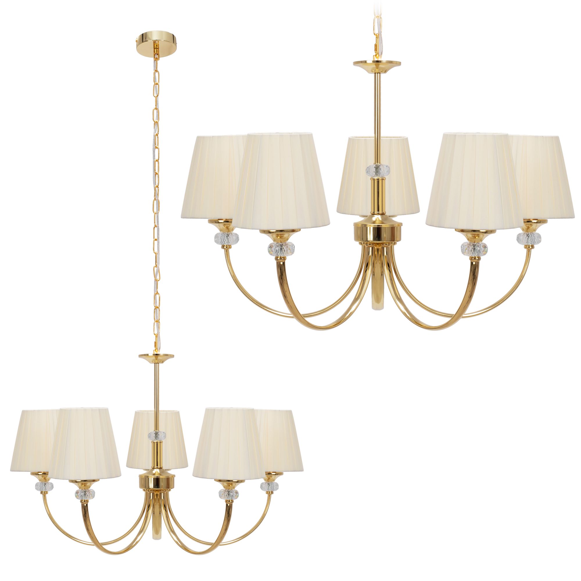 Lampa Sufitowa Wisząca Kryształowa Toolight App1014-5Cp Złoty