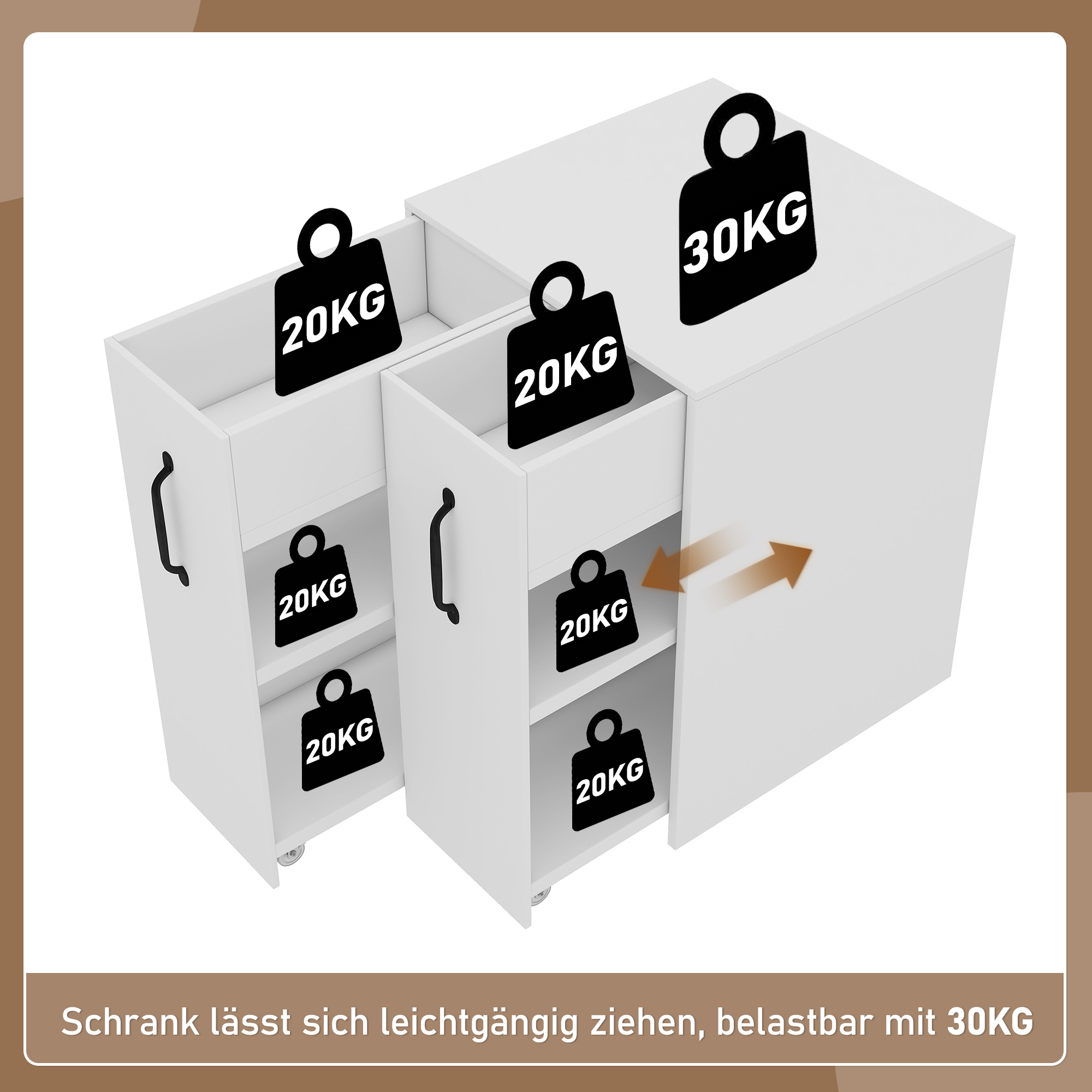 Commode avec 2 portes extractibles - 52 x 50 x 75 - Panneau de particules - Blanc - 4