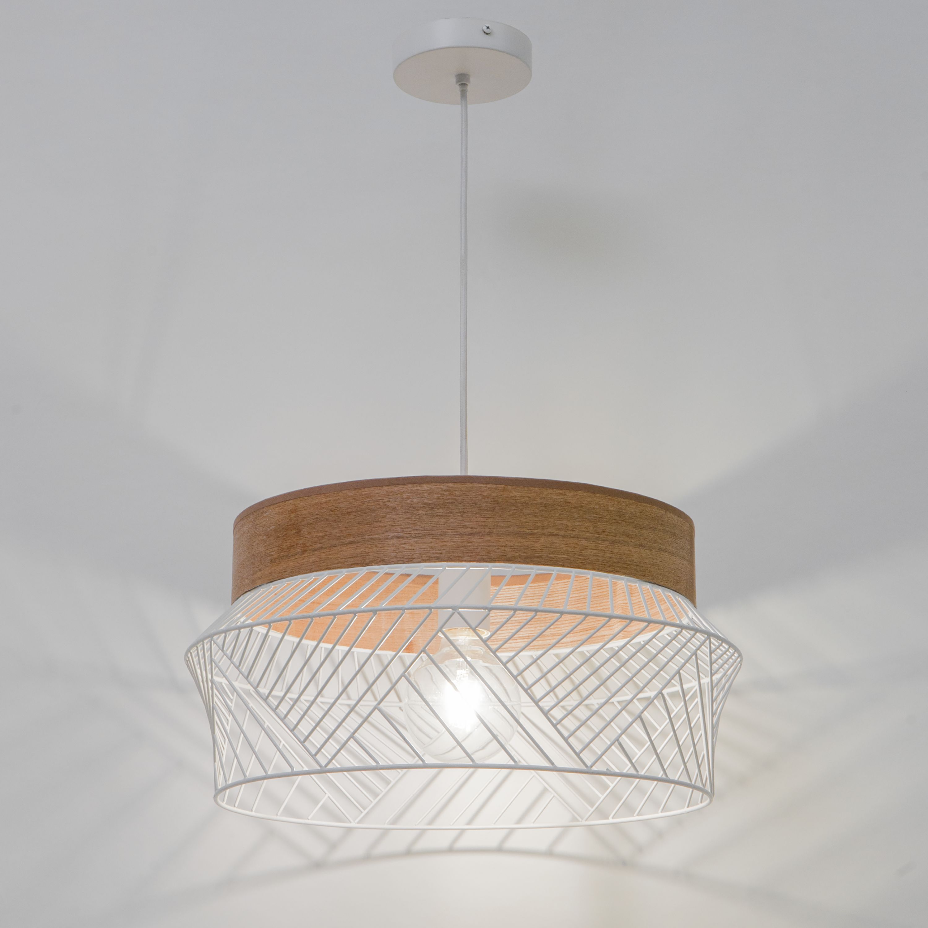 INSPIRE - Pendente KANEL - 1 ponto de luz - 1xE27 46W - Ø45 CM - Metal e Madeira - branco mate - 4