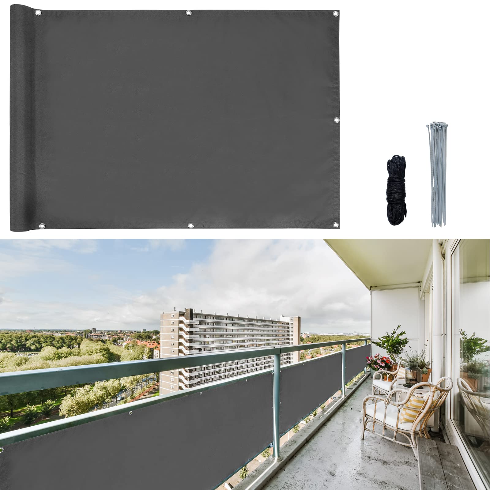 Telo Frangivento Per Balcone 115x400 Cm - Recinzione Per Privacy Resistente Agli Strappi - Taupe - 2