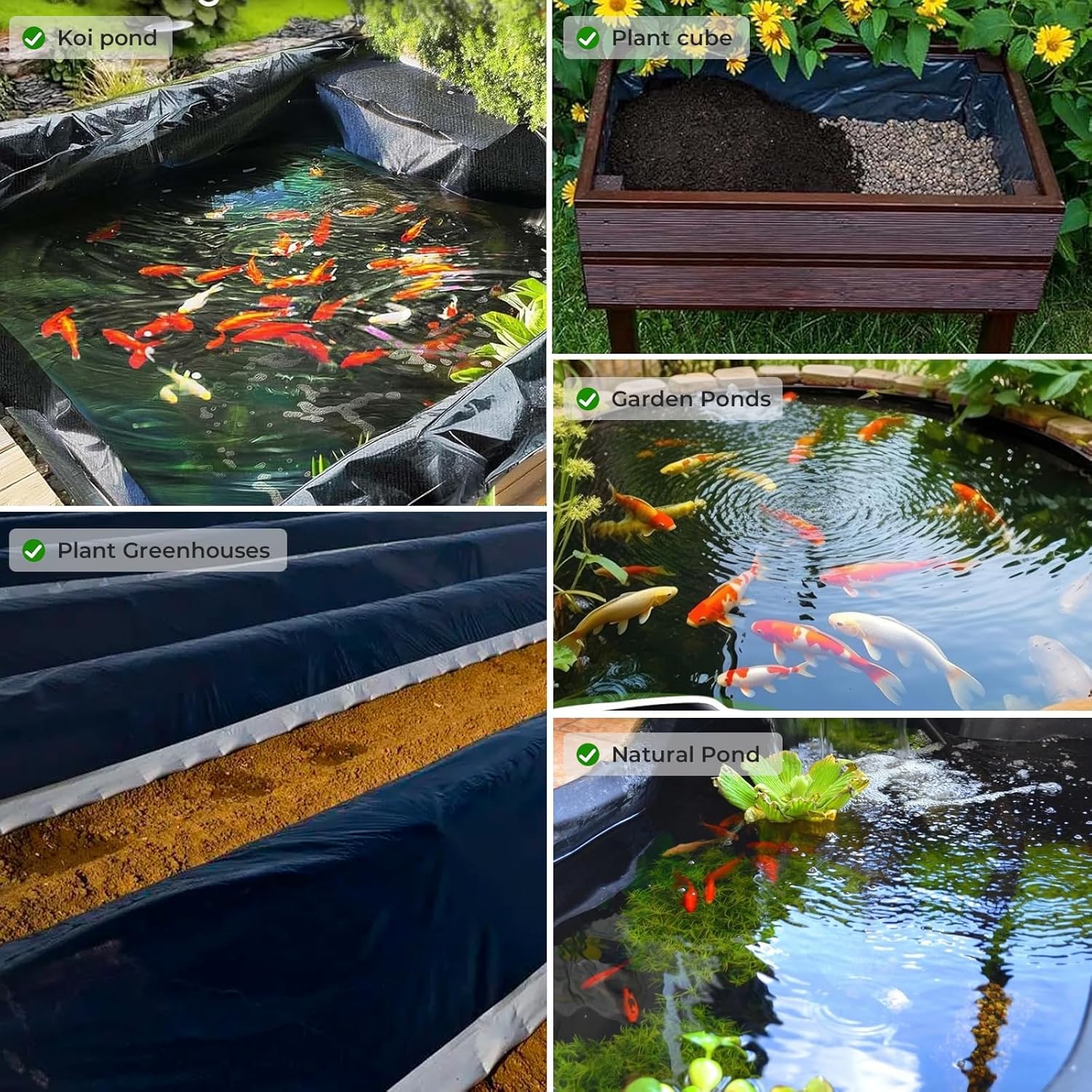 FULEADTURE Bâche pour bassin, 300*400cm, membrane imperméable pliée, adaptée à l'élevage de poissons ou de koï, base de cascade, fontaines. - 9