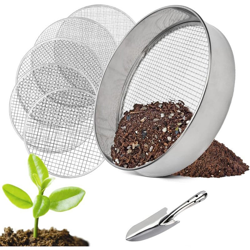 Tamis De Jardin 5 En 1 Acier Inoxydable 20cm - Tamis Compost Terre Avec 5 Mailles Interchangeables