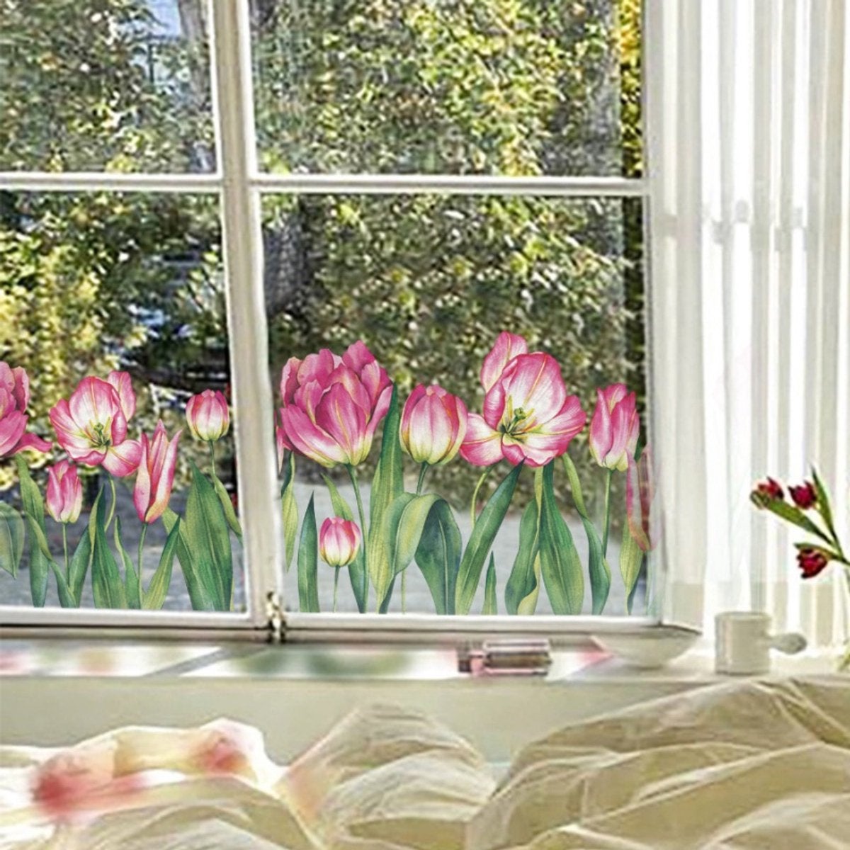 Folie decorativa autoadeziva pentru geam Pink Tulip – Folie opaca pentru geam 40 x 110 cm – Folie decorativa autoadeziva pentru geam