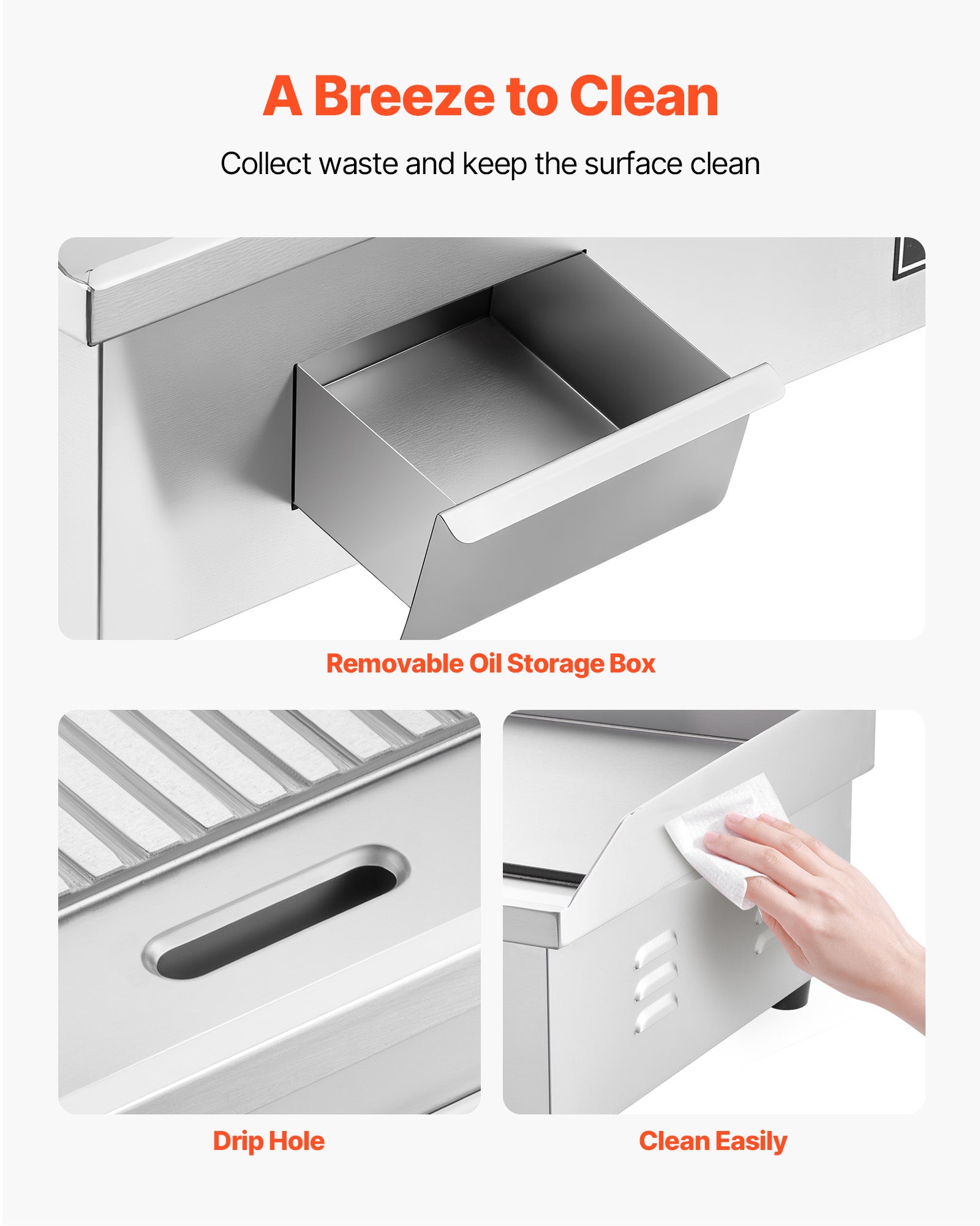 Plancha Électrique VEVOR Professionnelle 3200 W, Plaque 535 x 300 mm, Thermostat 50-300 °C, 2 Zones de Cuisson, Corps Inox, Plaque en Fer - 6