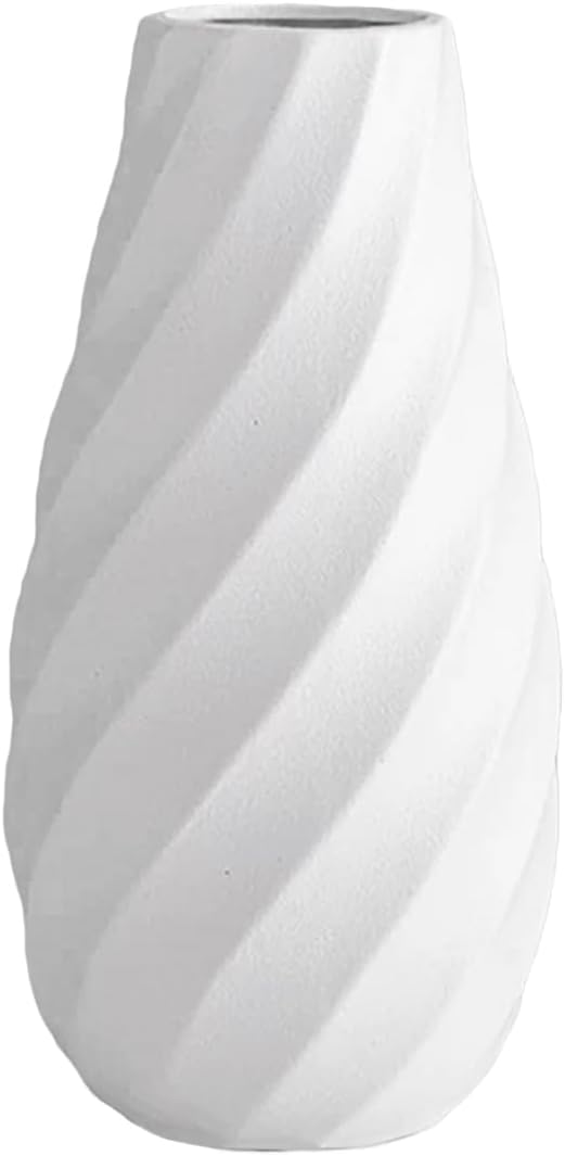 Biały ceramiczny wazon o teksturowanym, spiralnym wzorze, idealny do nowoczesnych, minimalistycznych, boho wnętrz, idealny na suszone kwiaty - 25
