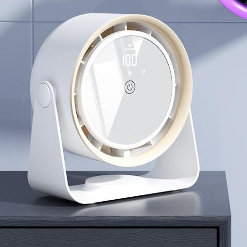 Ultra-cichy wentylator stołowy/ścienny, wyświetlacz cyfrowy, ładowany przez USB, głowica obrotowa 360° (biały)