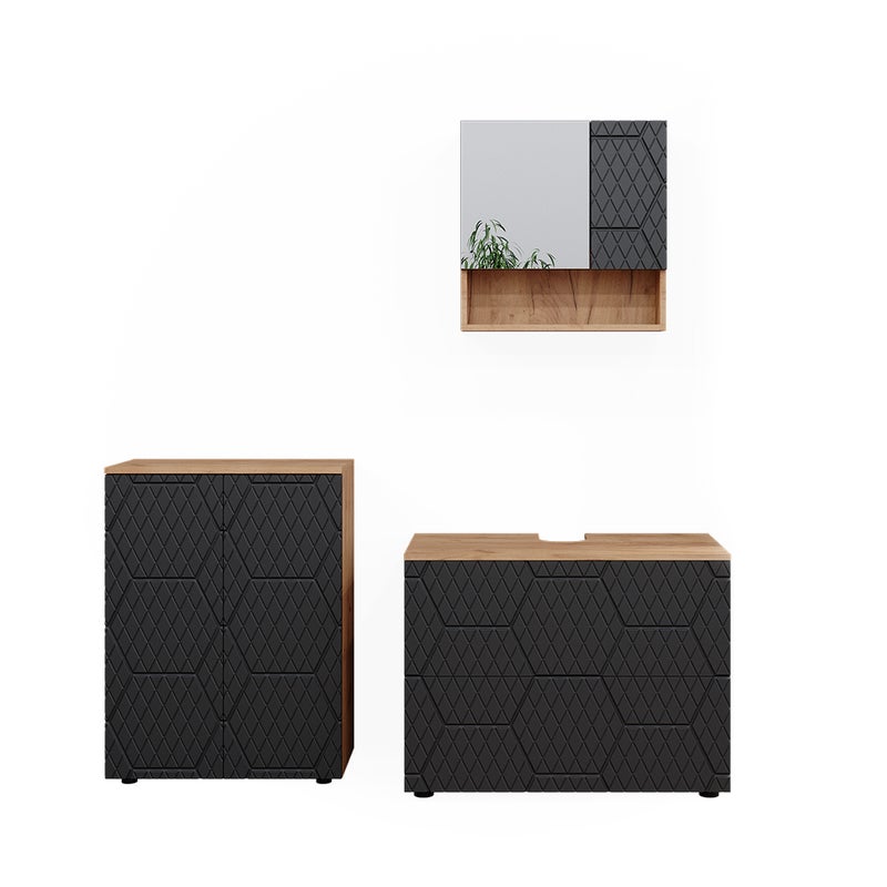 Vicco Zestaw mebli łazienkowych Irma, Antracyt o strukturze plastra miodu, 3 części, z podstawą 80 cm