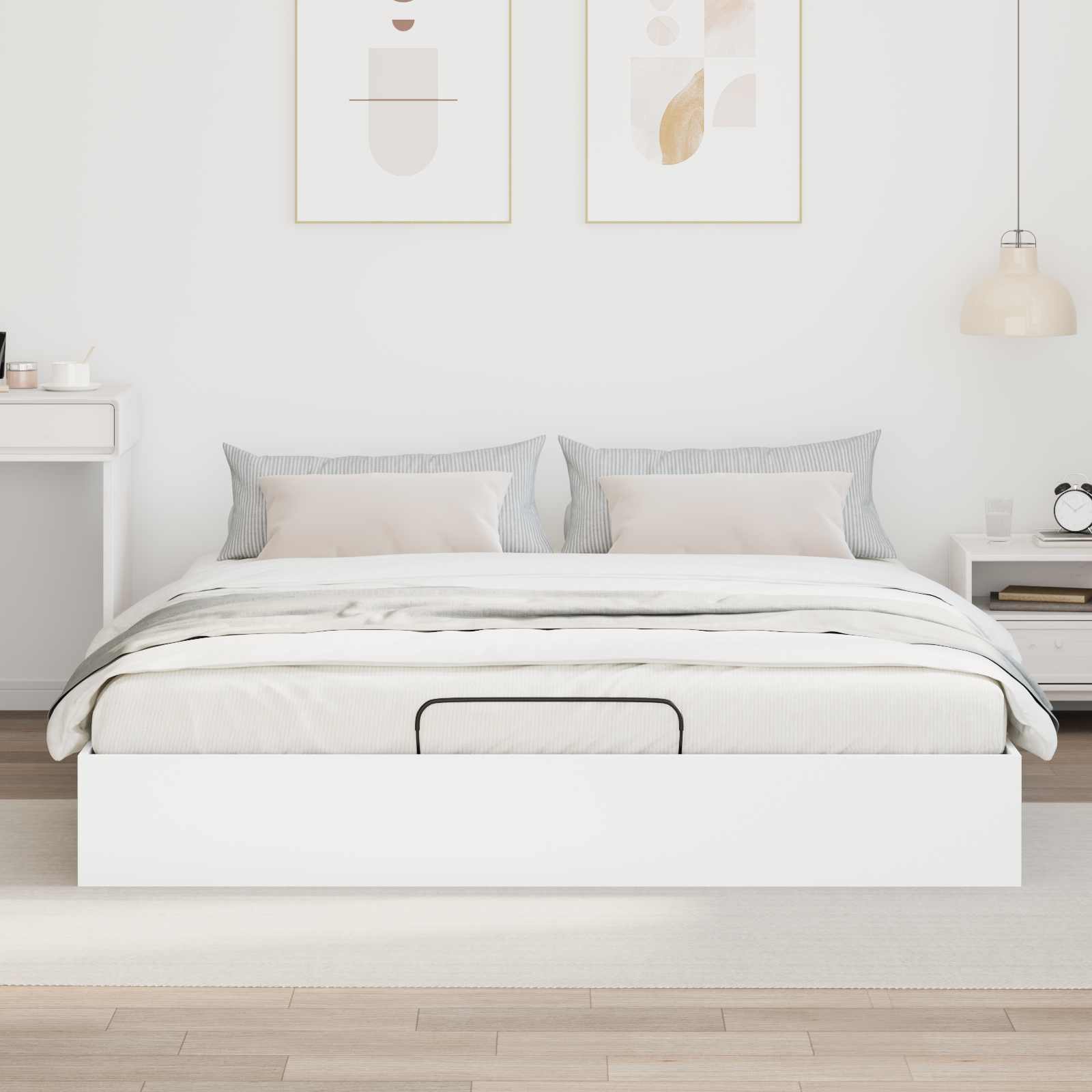 Cadre de lit ottoman en panneau de bois blanc, pour la chambre, 180 × 200 cm - 4